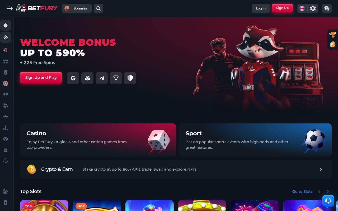 Betfury lobby, first screen for a new visitor