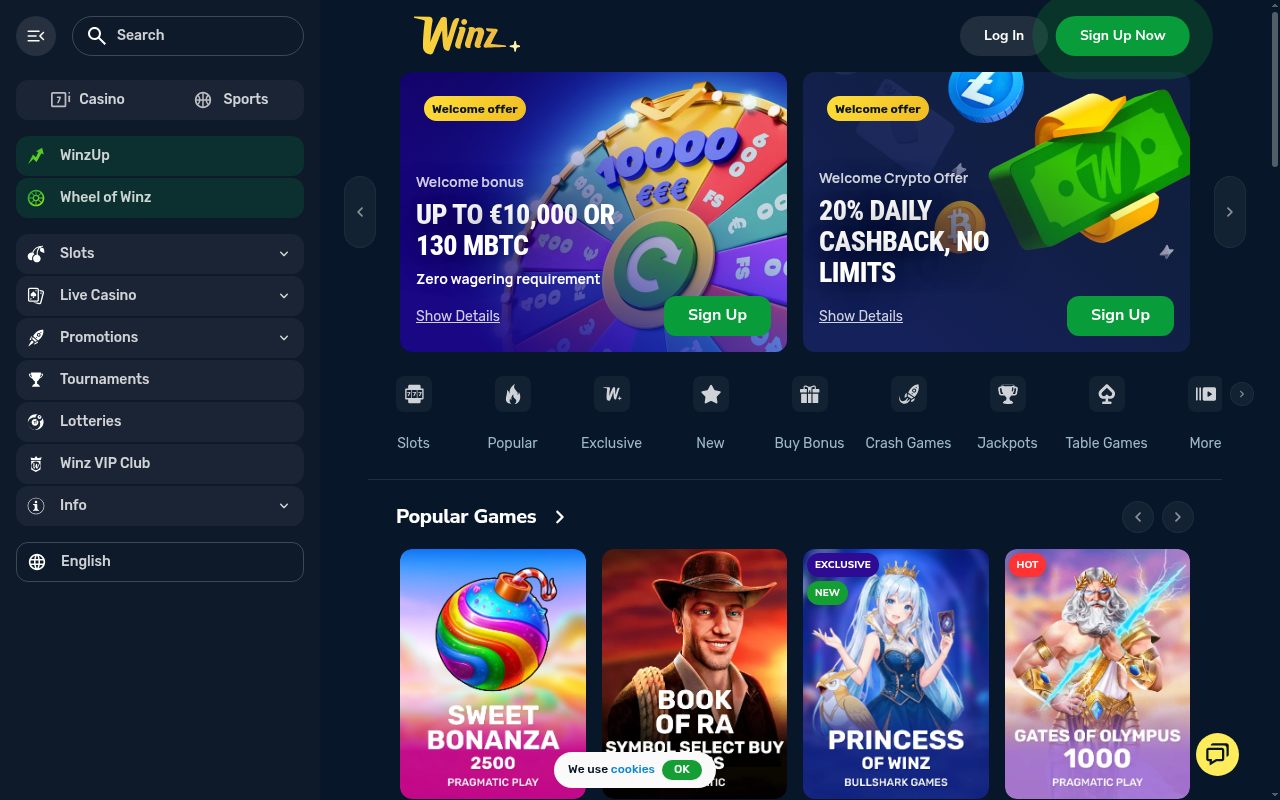 Winz lobby, first screen for a new visitor